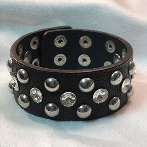 Dark brown leather studded bracelet